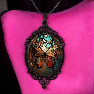 Stain glass monarch butterfly necklace. New.